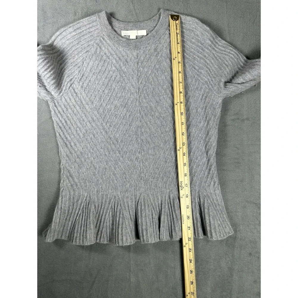 Jonathan Simkhai Gray Ribbed Wool Cashmere Bell Sleeve Peplum Sweater Medium